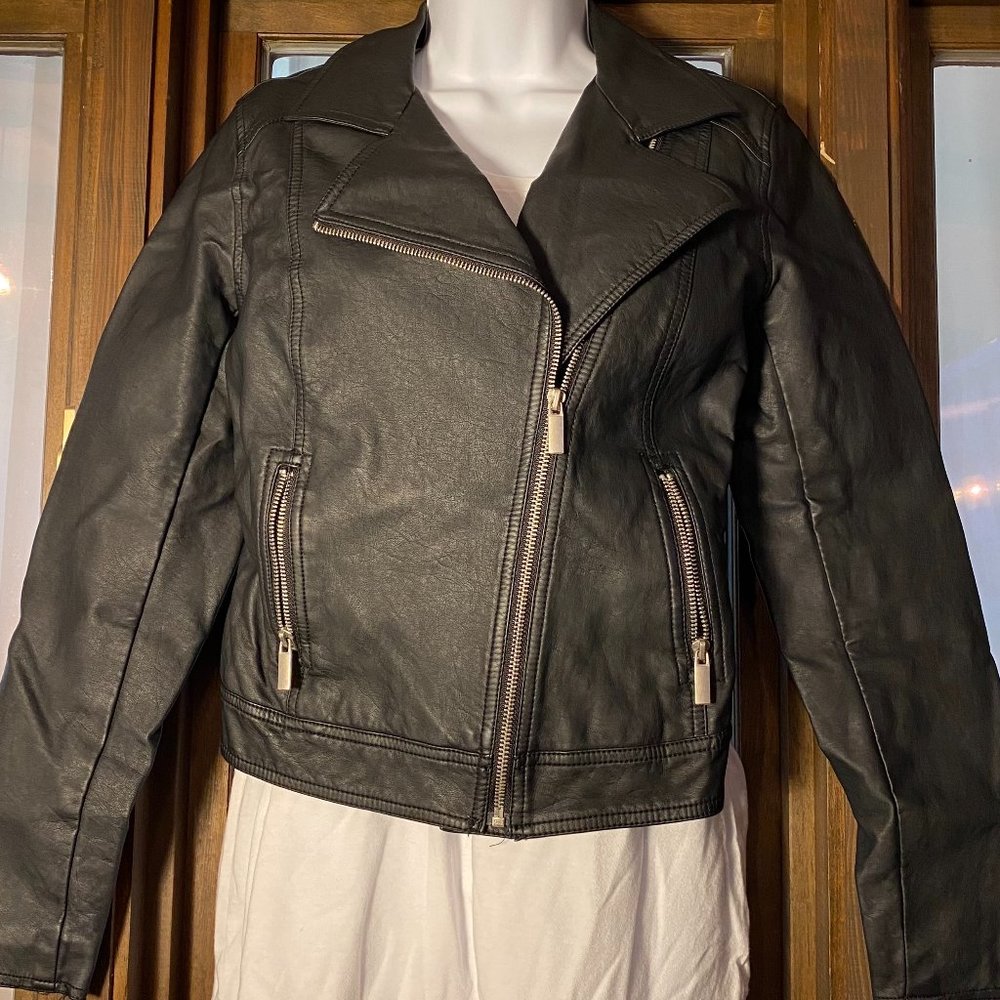 Old Navy Womens Motorcycle Jacket Black Faux Leather Size S